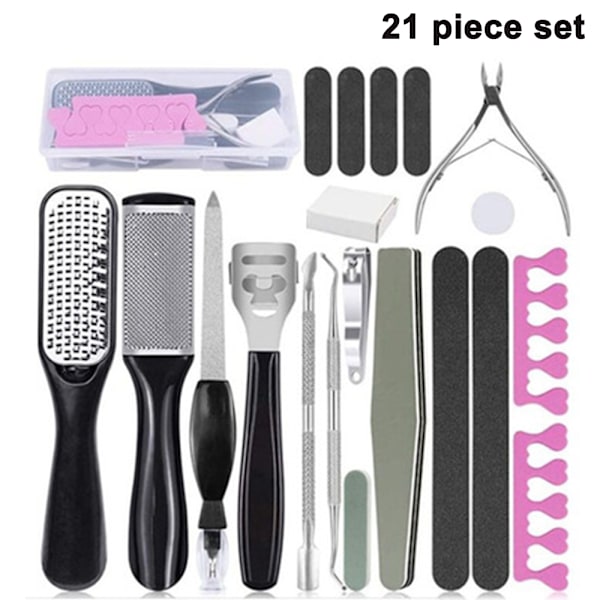 Professional Pedicure Tool Set, Black, 21-piece set