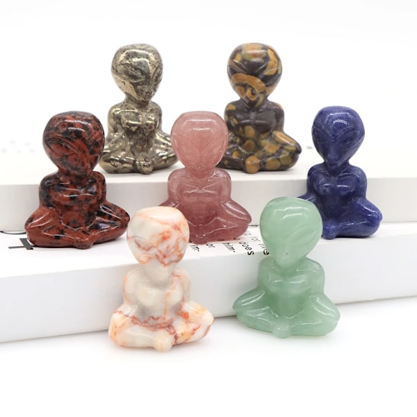 1,6\" Yoga Alien Staty Naturlig Reiki Sten Kristall Snidad Abstrakt Konst Hantverk Healing Meditation Hem Sovrum Dekoration Gåva Mix Slumpmässiga Stenar Mix Random Stones 20pcs