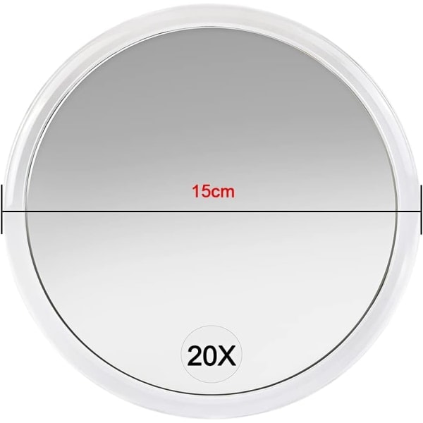 20x forstørrelsesspejl med sugekopper (15 cm rund) - Perfekt til