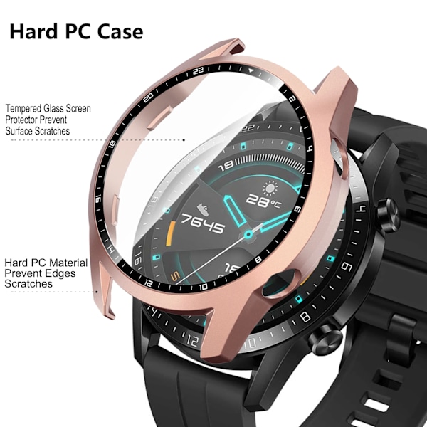 Etui til Huawei Watch Gt 2 46mm Beskyttende Hærdet Glas PC Cover til Huawei Gt2 46mm Fuld Skærmbeskytter Cover Rose Gold rose gold for HW watch GT2 46