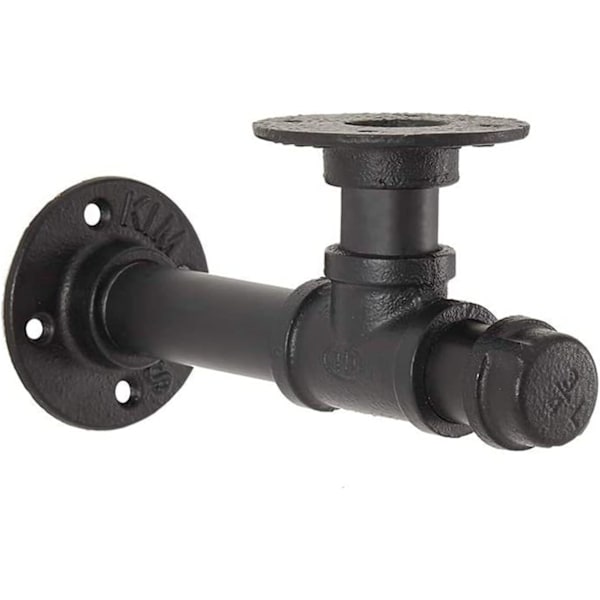 Pipe shelf holder, industrial wall bracket, black