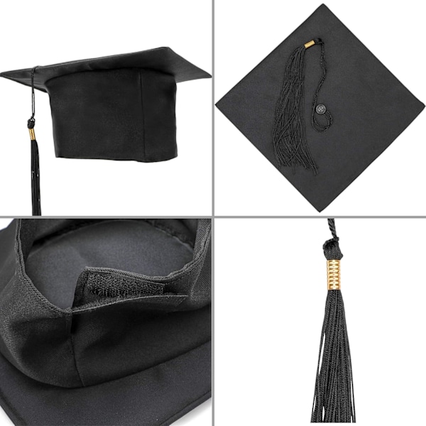 Graduate Cap Student Cap Svart Hatt og Graduate Scarf for College