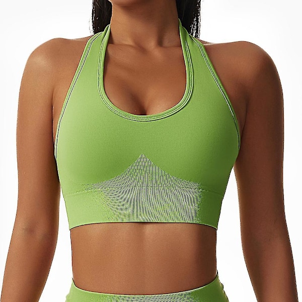 Halterneck Sports BH Ryggløs Fitness Bustier Polstret Push Up BH for Kvinner Grønn Green L