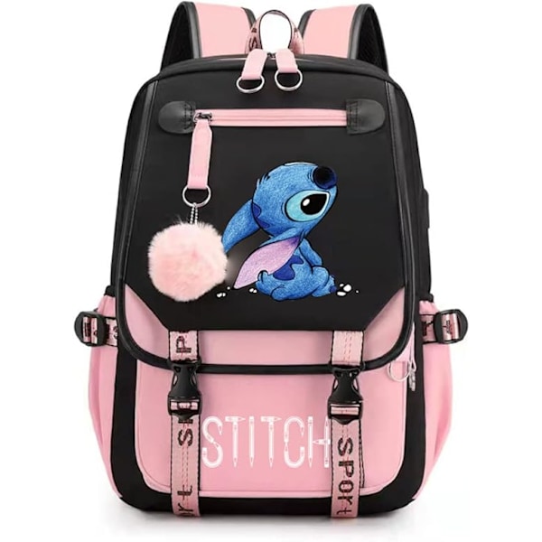 Girls School Bag Large Capacity Stitch Backpack Casual Pink, Multicolor