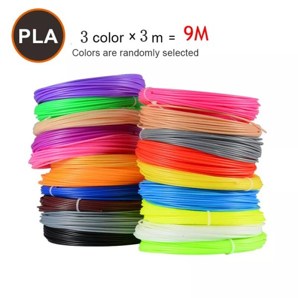 PCL Filament til 3D-pen Filament Diameter 1,75 mm 100M Plastik Filament til 3D-printer Pen Børnesikker Refill PLA 9M 3Colour
