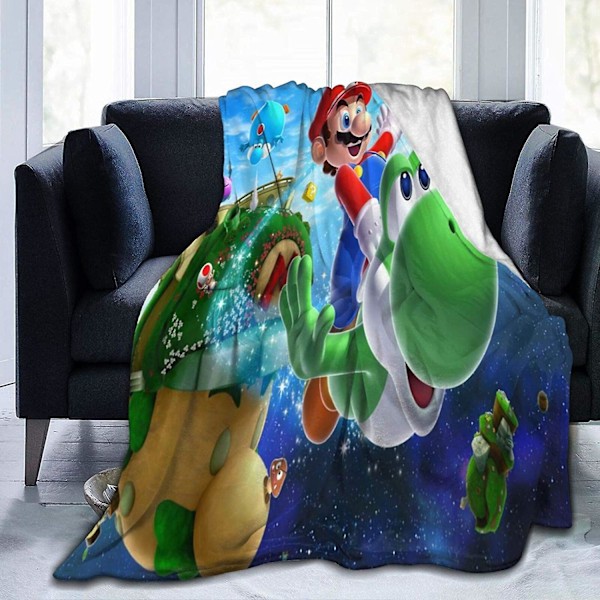 Vintage Super Mario Fleece Tæppe i Tvillinge Størrelse - Komfortabelt Tæppe til Vugge, Seng, Sofa, Stol - Flere Størrelser til Voksne, Børn og Teenagere - Passer Perfekt til Soveværelset A 60x50in 150x125cm