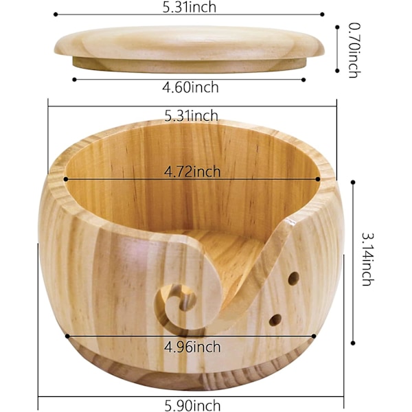 Trægarnsskål med låg, garnsskål uldholder, håndlavet garnsopbevaringsskål med huller nål og tråd kugleopbevaring, nåleskål til hækling K