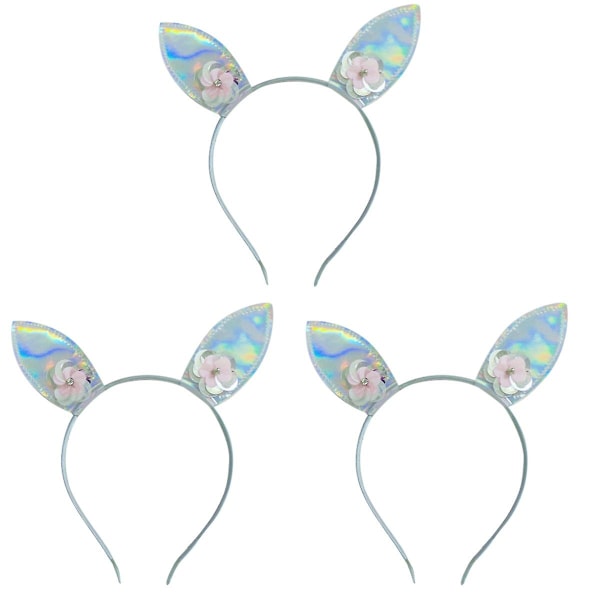 Pcs Glitter Hair Fashion Kids Party Hair Wear Bunny Ears Flowers Headdress Cosplay Show Hair Accessories for Kids Girls (Men, Silver)