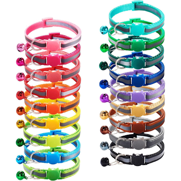 18 pcs reflective cat ID collar with bell adjustable 19-32 cm