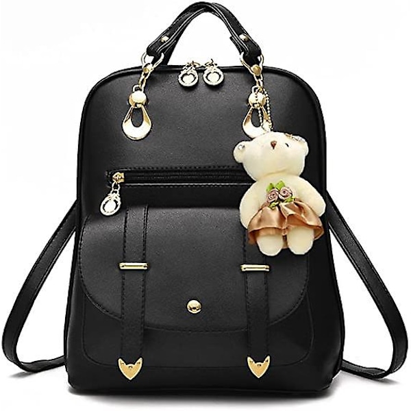 Fashion Backpack Pu Leather Bag For Girls Women Black