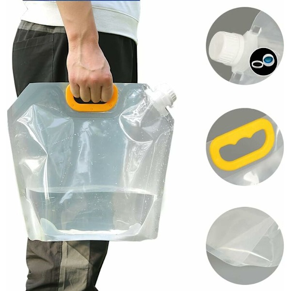 Pakke med 3 BPA-fri sammenklappelige plastikvandposer til bil, sport, camping, vandreture, picnic, grill (5L + 10L) - MODOU