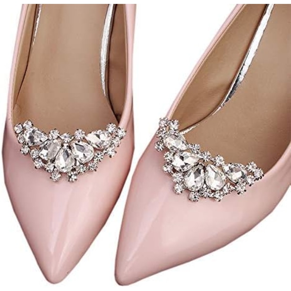 Pair of Silver Crystal Detachable Shoe Clips, Shoe Jewelry Deco