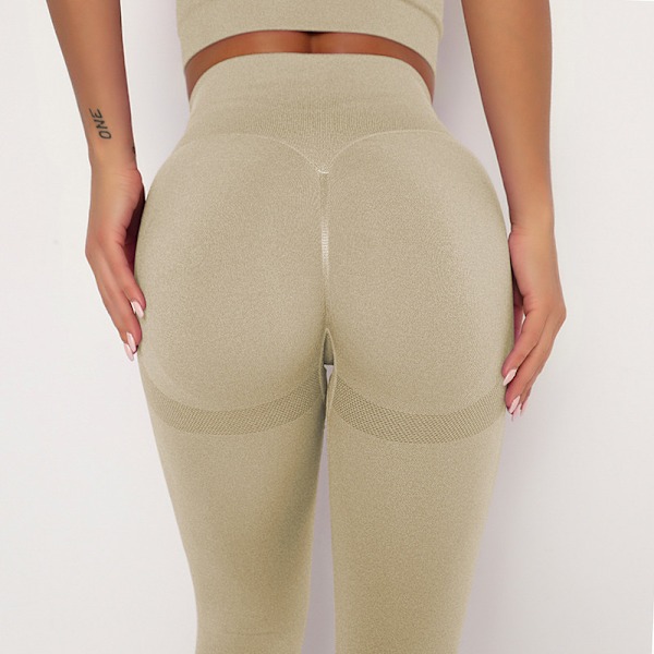 Sports Leggings Høy Midje for Kvinner Gym Fitness Trening Sømløs Yoga Bukser Khaki Khaki M