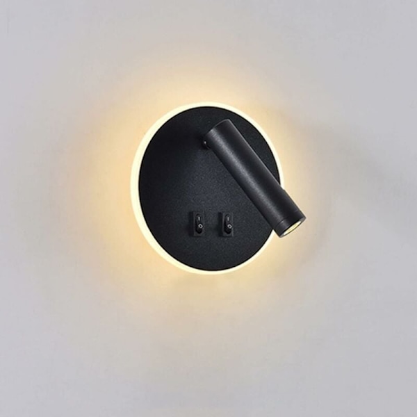 LED wall lamp, bedside lamp for reading, 9W LED wall spotlight (3000K warm white) black (round shape)