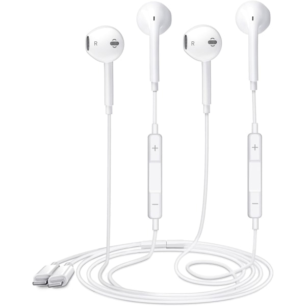 2-pack - Apple Earbuds med Lightning-kontakt [Apple MFi-certifierade] iPhone-hörlurar (inbyggd mikrofon och volymkontroll) Brusreducerande hörlurar