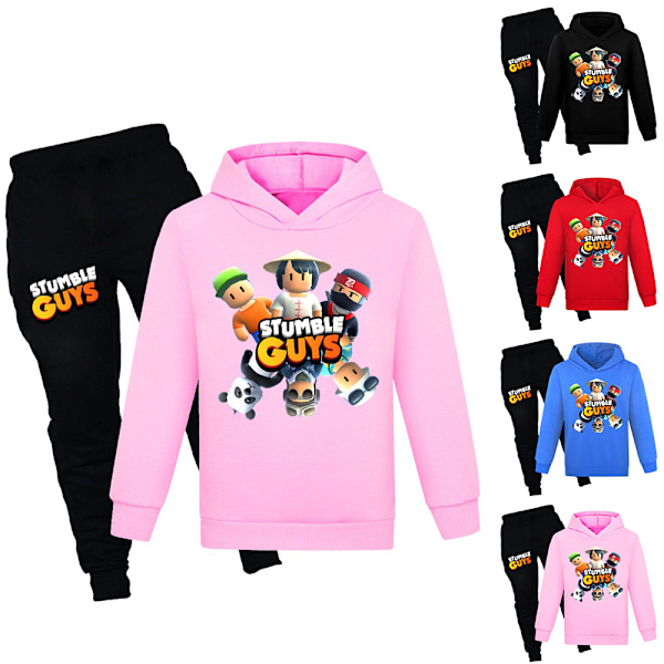 Stumble Guys Hoodie og bukse for barn - Rosa pink 140 cm