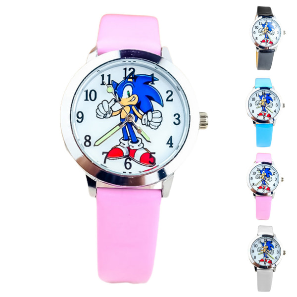 Sonic The Hedgehog Character Cartoon Leather Band Watch pink