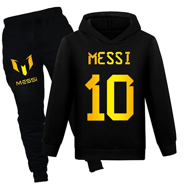 Messi Trykket Barn Gutt Jente Hoodie Tracksuit Jumper Hoodies Topp Bukser Sett Antrekk Sportsklær Svart Black 130cm