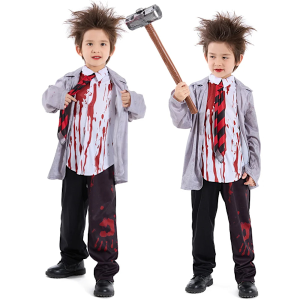 Skræmmende Vampyr Zombie Cosplay Kostume til Piger og Drenge Halloween Kostumer Børn Skoleuniform Blodig Zombie Karneval Fancy Dress Drenge Boys M (8-10T)