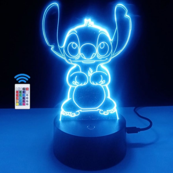 3D Nattlampa Barn Sänglampa LED Optisk Illusion med Stich Figur Present för barn (16 stygnfärger)
