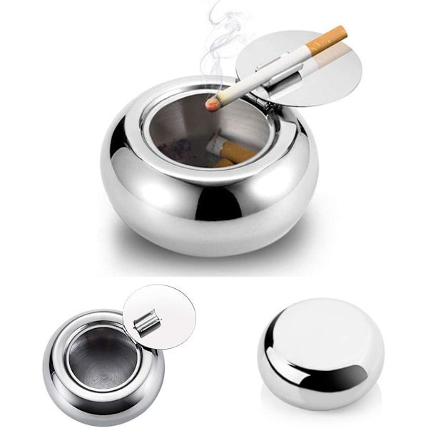 Ashtray with lid, cigar ashtray in stainless steel for indoors or outdoors