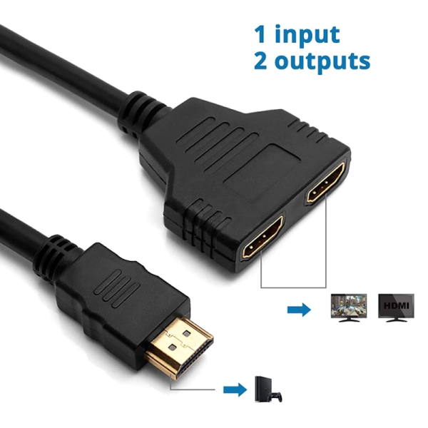 HDMI splitterkabel hane 1080P till dubbel HDMI hona 1 till 2-vägs