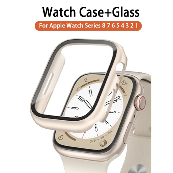 Glass+ Cover för Apple Watch case 9 8 7 6 SE 5 iWatch Tillbehör Skärmskydd Apple Watch Series 45mm 41mm 44mm 40mm 42mm 38mm rosa sand pink sand 44mm series 654SE