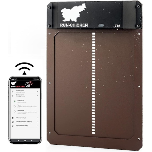 Automatic chicken coop door in aluminum with battery and light detection