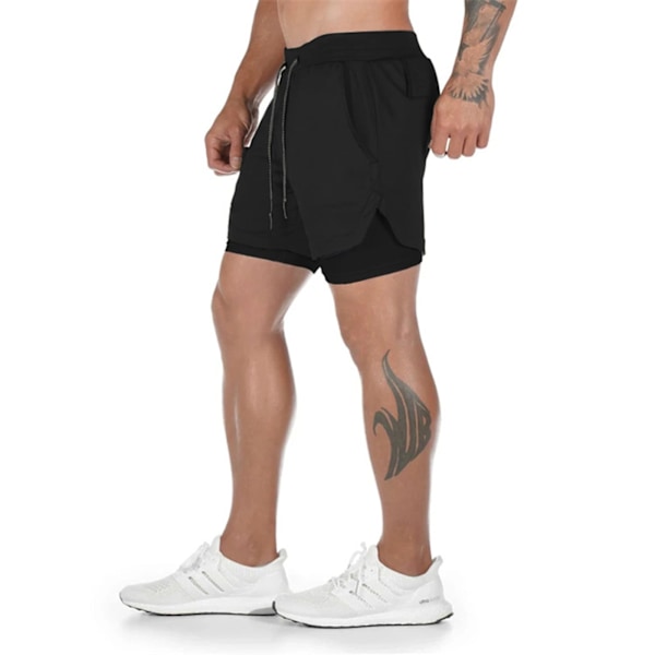 Herrlöparshorts＊?-i-1 Stealth-shorts＊?-tums gym yogasport utomhusshorts svart black XXXL