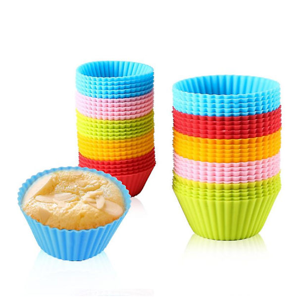 50 pcs reusable muffin tins made of high quality silicone, 2 sizes, 5 colors