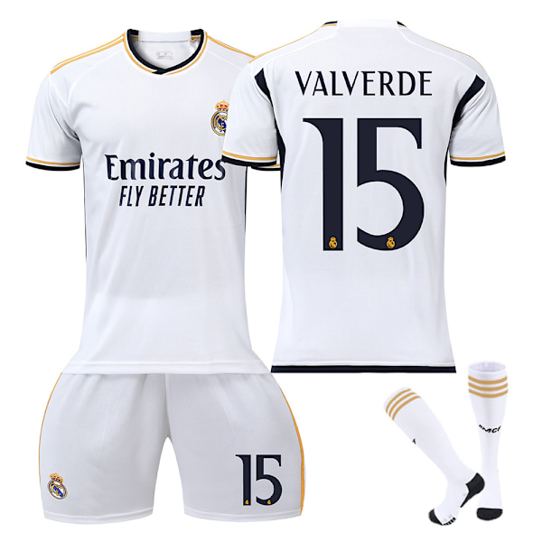 23/24 Real Madrid Barn- och Vuxenträningskläder Sportkläder Set med Strumpor No.15 VALVERDE No.15 VALVERDE 22