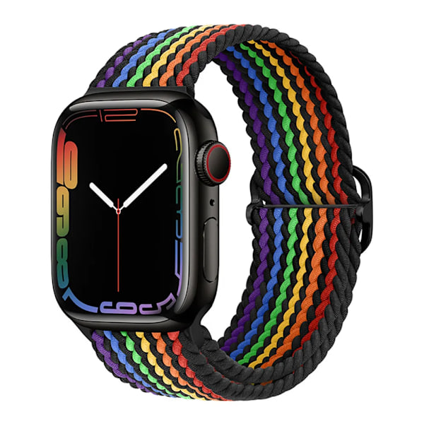 Flettet løkke til Apple Watch Rem 44mm 40mm 45mm 41mm 42mm 38mm 49mm Elastisk Solo armbånd iWatch series 9 se 7 5 6 Ultra2 Band 12.Black Rainbow 12. Black Rainbow 42mm 44mm 45mm 49mm