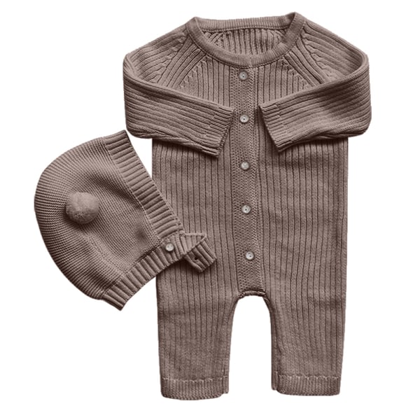 Babys höst och vinter Lång tröja i ett stycke med hatt-Brun