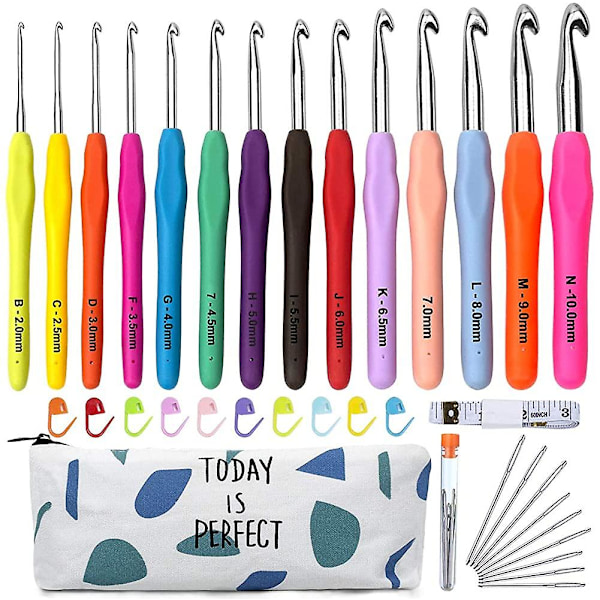 Crochet Hooks Set, 14 pcs Full size soft handles Knitting Needles Kit