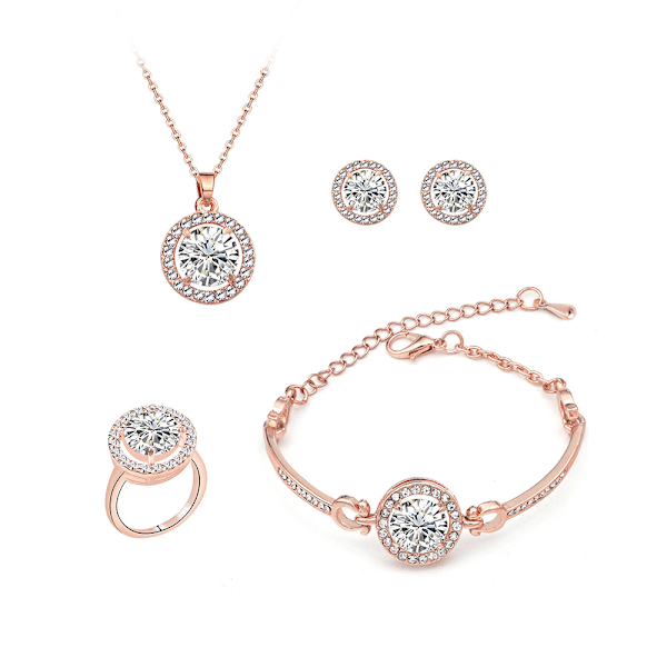 Zircon Jewelry Set Earrings Ring Bracelet Necklace Four Piece Set