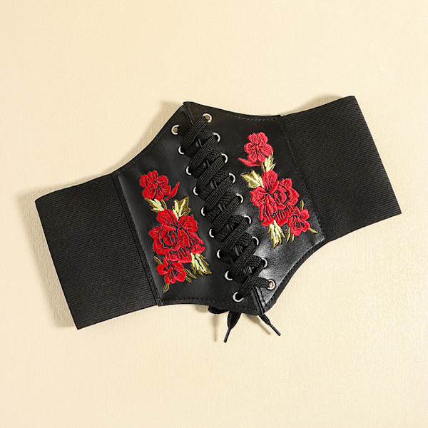 Sexy Corsets Rose Embroidered Wide Belts Leather Slimming Body