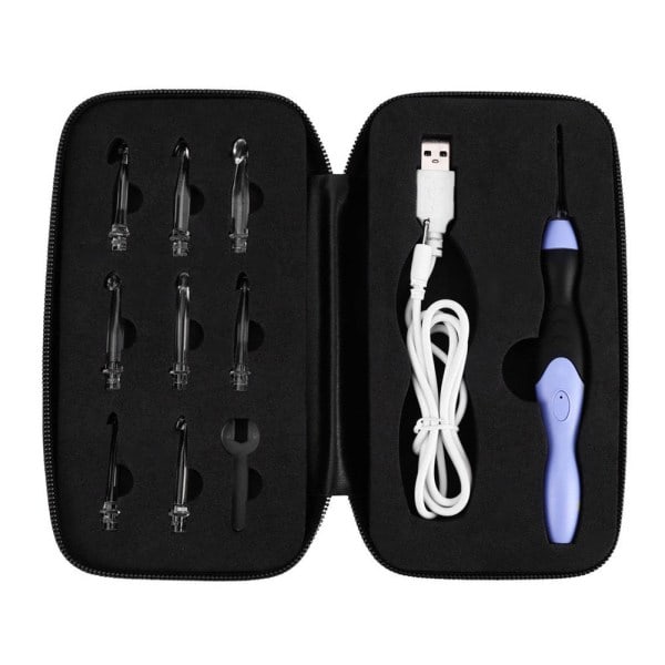 9-in-1 USB LED Light Up Purple Crochet Hooks Knitting Needles Set Weaving Tool Set Black