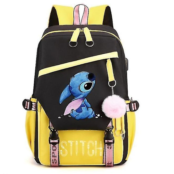 16 tommer Cartoon Stitch Rygsæk USB Drenge og Piger Børnehave Bogtaske Børn Skole Rygsæk Børn Starter Skole Gave Rygsæk Yellow