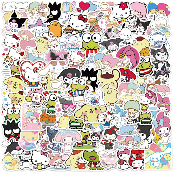 100 cute stickers Pack Hello Kittty Stickers Mymelody&Kuromi Stickers Cinnamoroll Pompompurin Keroppi