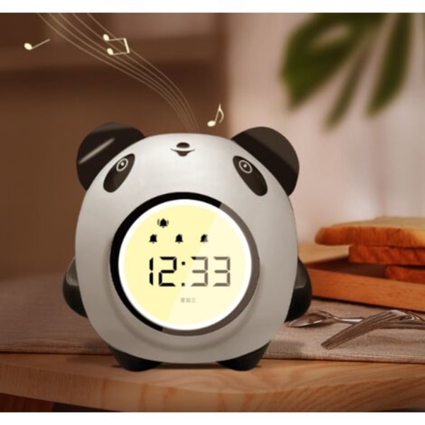 LED Panda-alarm for barn, digital alarmklokke for barnerom med display