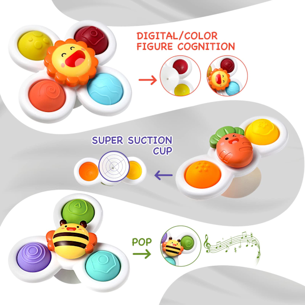 3-pak sugekop spinnerlegetøj, nemme pits, sensorisk tidlig læring til babyer, spinnerlegetøj til badet, de bedste strandlegetøj til drenge og piger