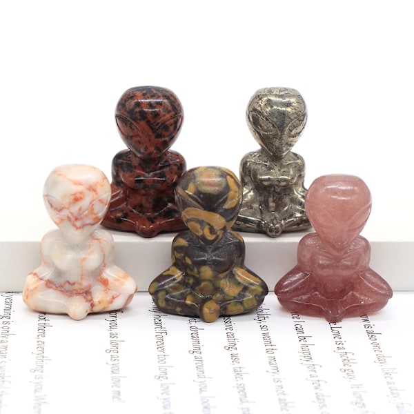 1,6\" Yoga Alien Statue Naturlig Reiki Sten Krystal Skåret Abstrakt Kunst Håndværk Healing Meditation Hjem Soveværelse Dekoration Gave Rhyolit Rhyolite 20pcs