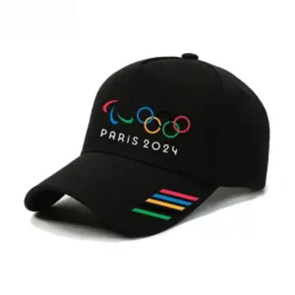 2024 Paris OL PARIS Fem ringer minneslue Utendørs solskjerm Baseball Cap Sportspill Peaked Cap Black Paris Olympics