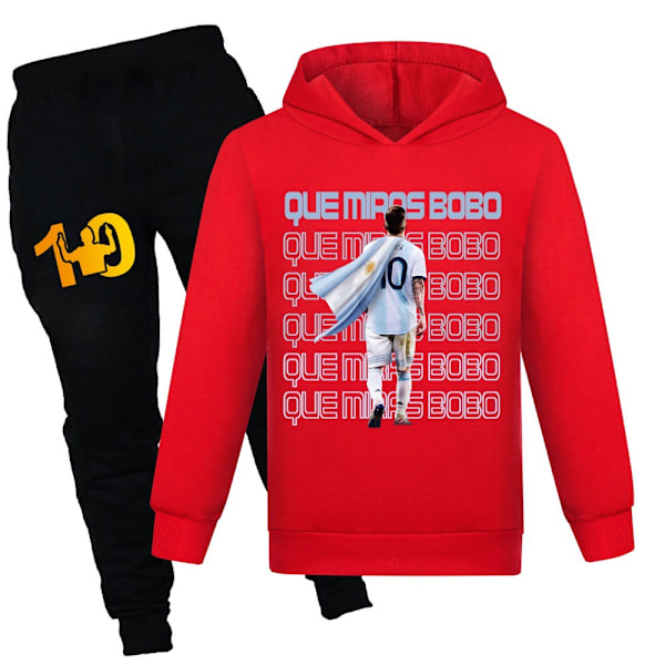 Kids Boys Girls Messi Soccer Football Hoodies Tracksuit Set Hoodie Tops+Pants Red