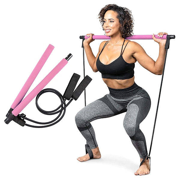 Pilates Bar Set Resistance Bands Adjustable Bands Training Pink