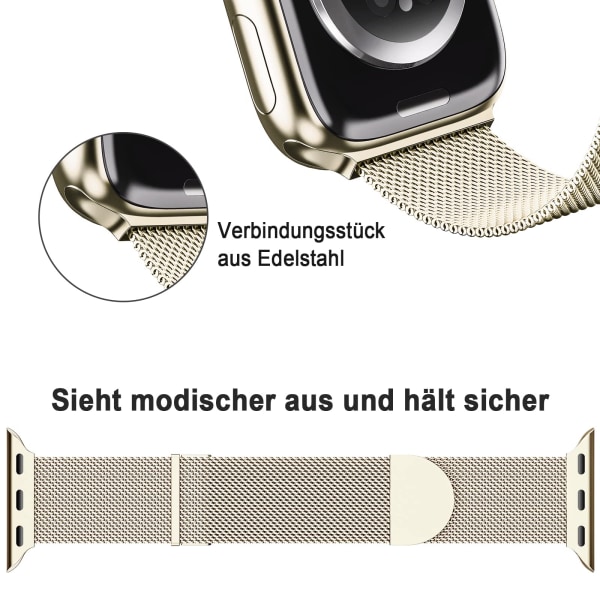 Rannekoru yhteensopiva Apple Watch -rannekkeen kanssa 40mm 41mm 38mm naisille/miehille, iWatch-sarjaan 8 7 6 SE 5 4 3 2 1, samppanjakulta