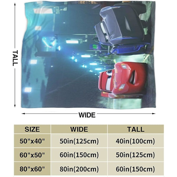 Autot Salama McQueen Ultrapehmeä Mikrofleece-peitto Heitto Pehmeä Kevyt Lapsille Pojille Tytöille Aikuisille 3d-tulostus Täydellinen sohvalle, s 60x50in 150x125cm