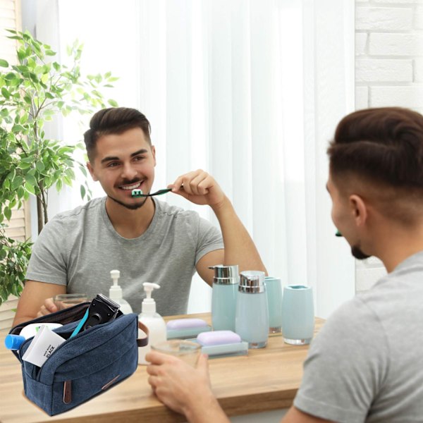 Toalettveske Hengekit for Menn Stor Kapasitet Vanntett Canvas Barberingsveske for Reise - Mørk Blå