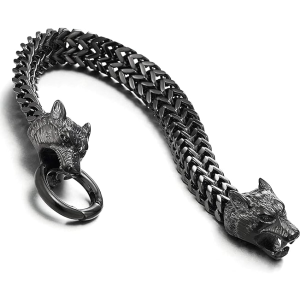 Wolf Head Franco Link Chain Armband i rostfritt stål för män med S