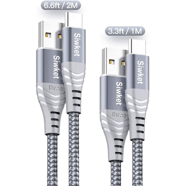 USB Typ C-kabel 3a snabbladdningssladd, 2-pack 1m 2m USB A till USB C-laddarkabel Flätad datasynkronisering för Samsung Galaxy S10 S9 S8,no